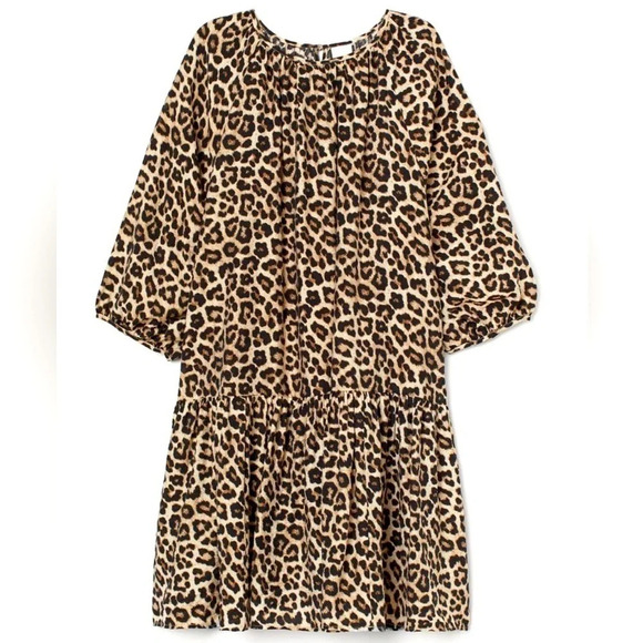 H&M Leopard Drop Waist Puff Sleeve Dress Size S - Picture 1 of 16
